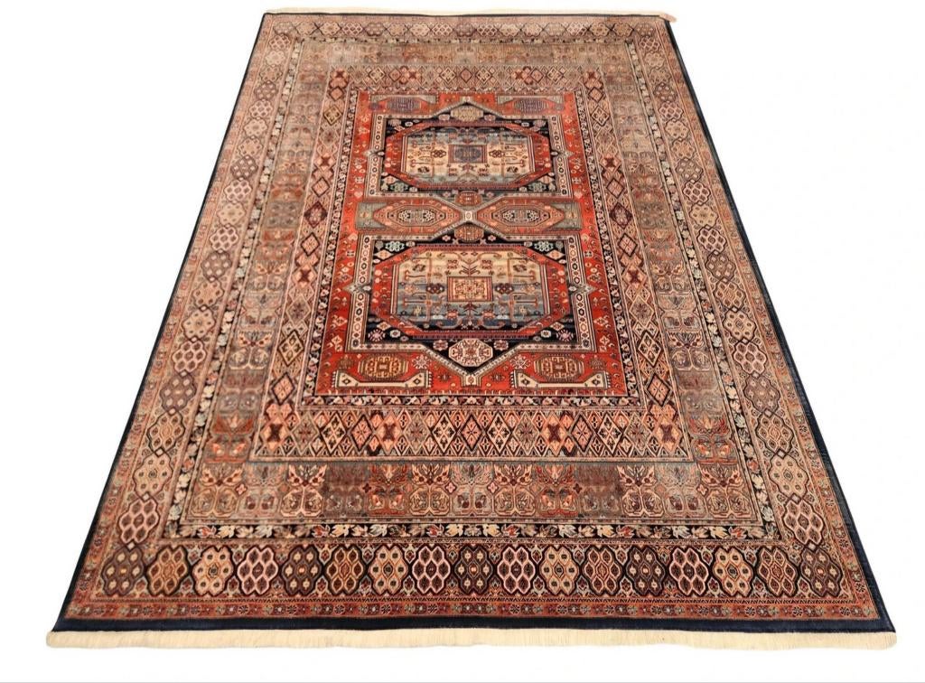 Vintage oosters wol vloerkleed Kazak medalion blue 199x280cm, Huis en Inrichting, Stoffering | Tapijten en Kleden, Gebruikt, 150 tot 200 cm