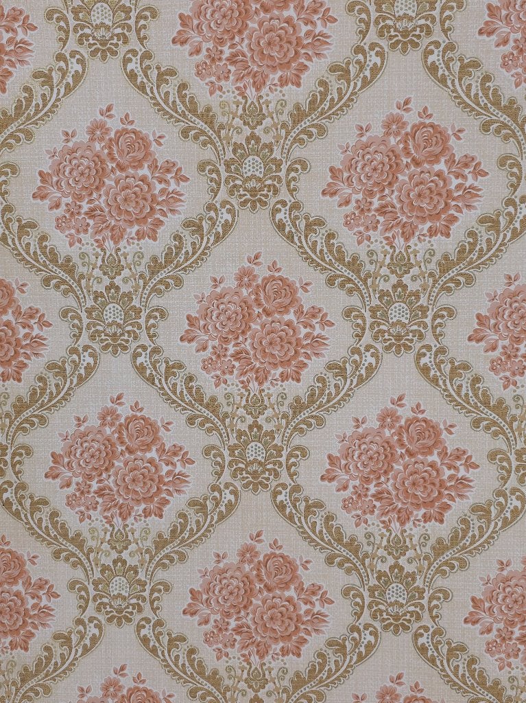 5647 barok bloemen behang roze retro klassiek vintage swiet, Ophalen of Verzenden, Beige