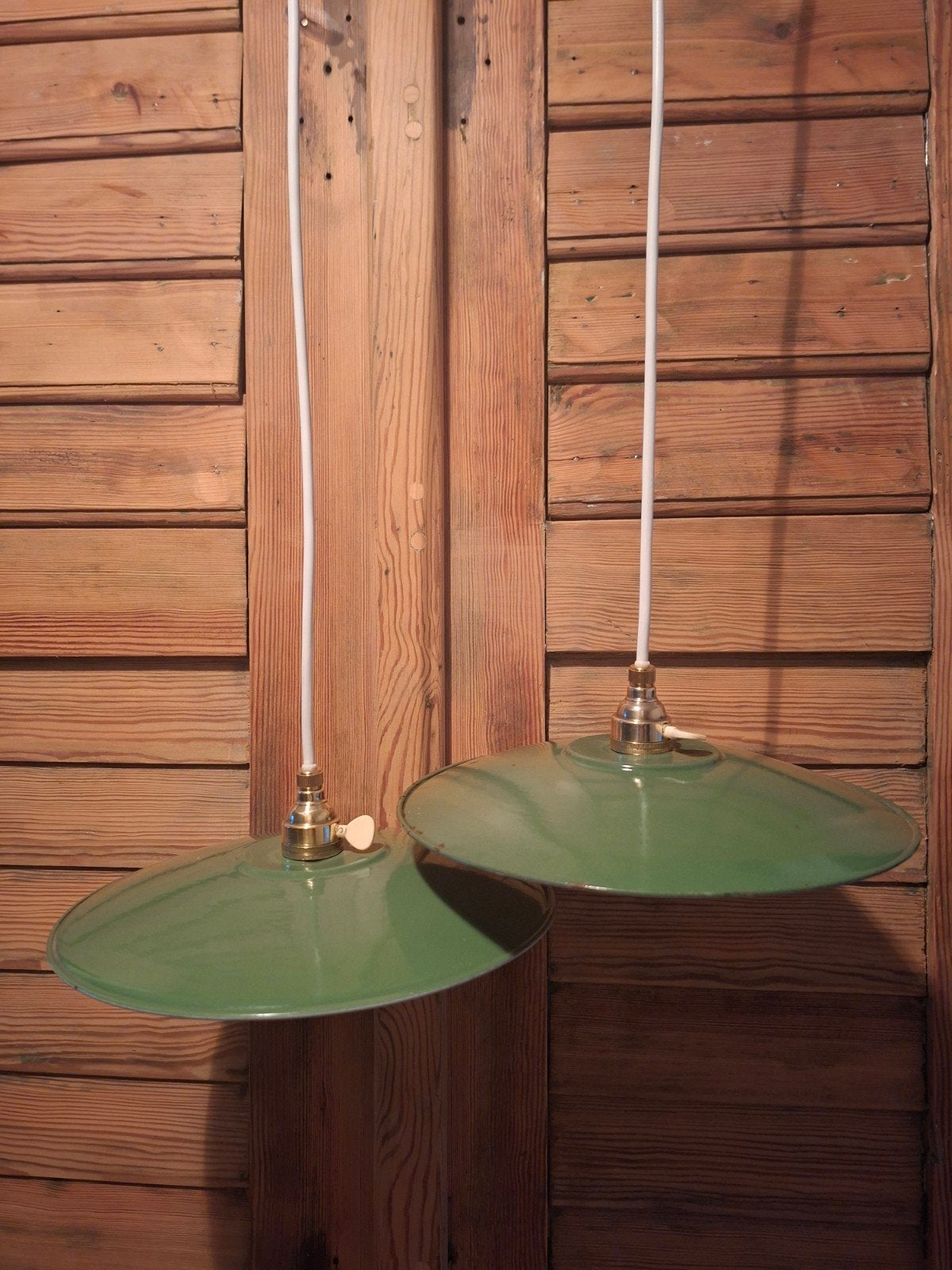 Groene emaille hanglampen , schoenmakers lampjes, Ophalen of Verzenden