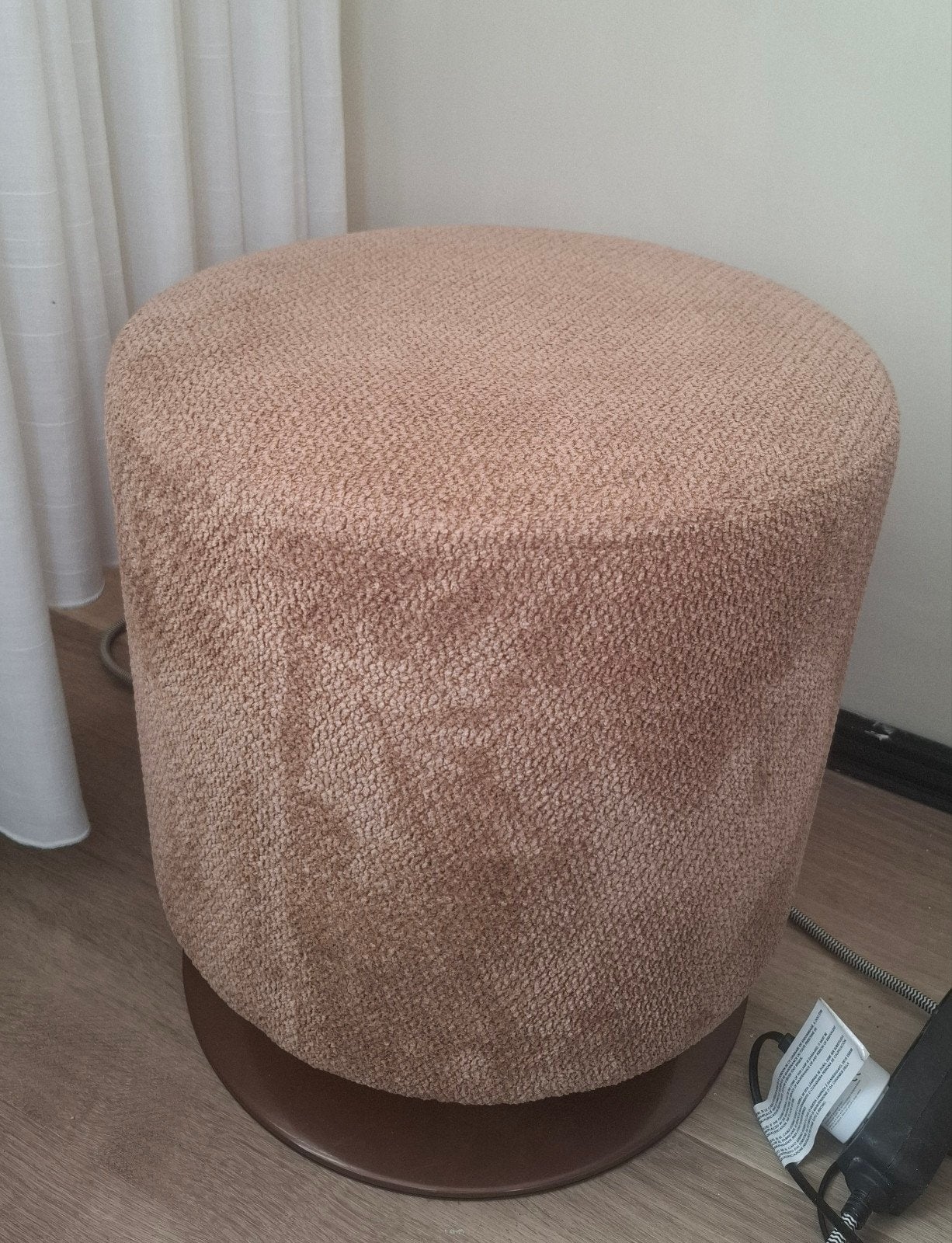 Boucle bruine Woood Islen poef met draaivoet, Ophalen, Minder dan 50 cm, Rond, Minder dan 50 cm