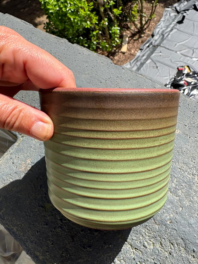 jaren 70 plantenpot bloempot retro vintage groen geribbeld, Ophalen of Verzenden