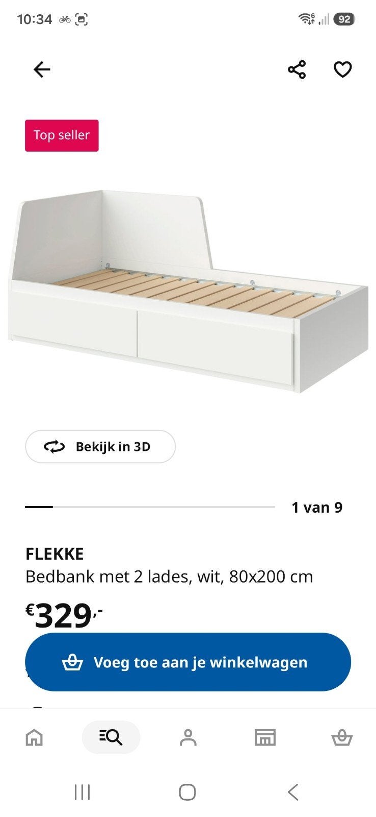 IKEA FLEKKE Bedbank met 2 lades, wit, 80x200 cm, Huis en Inrichting, Ophalen, Eenpersoons, Wit, Zo goed als nieuw