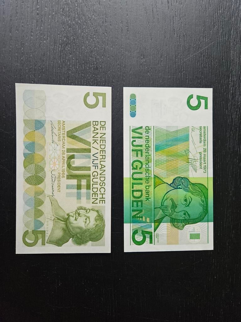 Set van 2 Nederlandse 5 Gulden biljetten (1973 & 1986), Ophalen