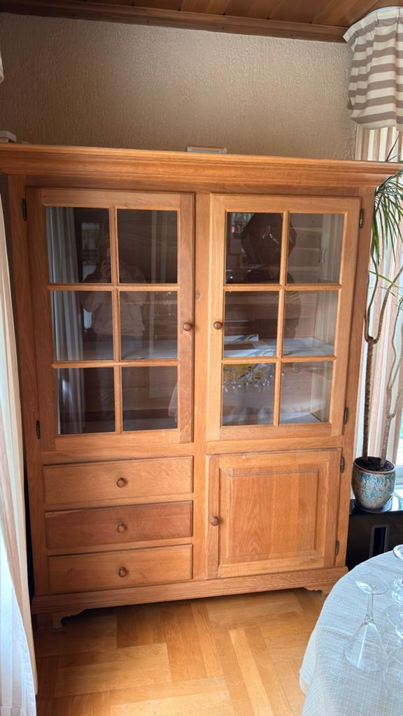 Blank Eiken Vitrinekast met Opbergruimte, Huis en Inrichting, Ophalen, 200 cm of meer, 150 tot 200 cm, Eikenhout