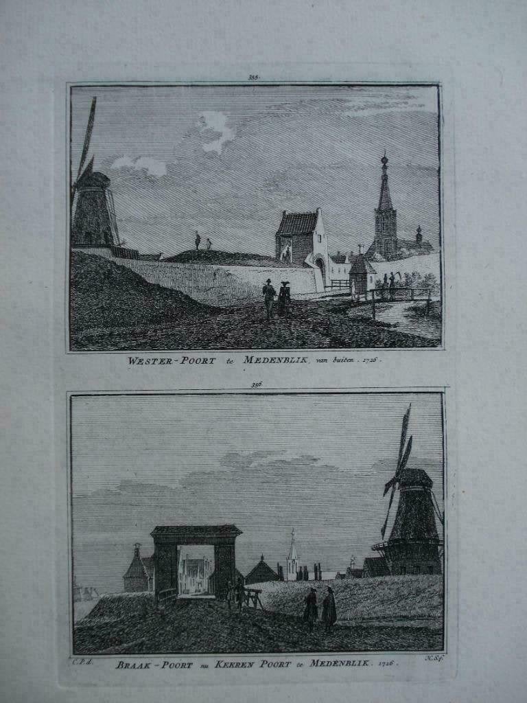 355-356 /Medemblik  Wester en Braakpoort   Kopergravure 1752, Antiek en Kunst, Ophalen of Verzenden
