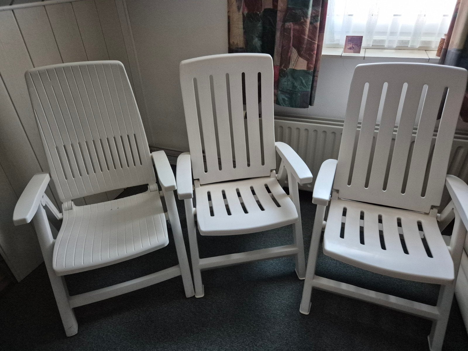 Tuinset: 3 verstelbare stoelen en ovale tafel, Tuin en Terras, Ophalen, Kunststof, Gebruikt, 3 zitplaatsen