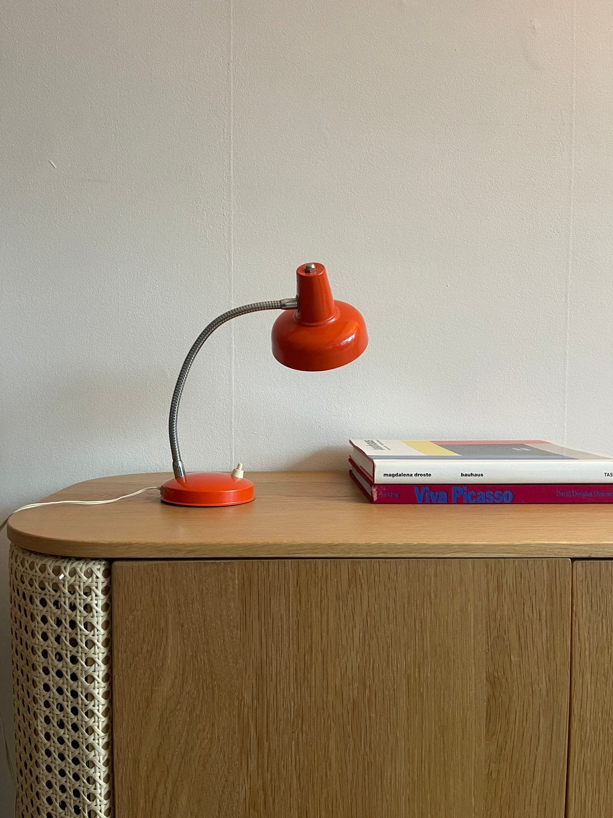 Vintage oranje bureaulamp met zwanenhals – jaren 70, Ophalen of Verzenden, Zo goed als nieuw
