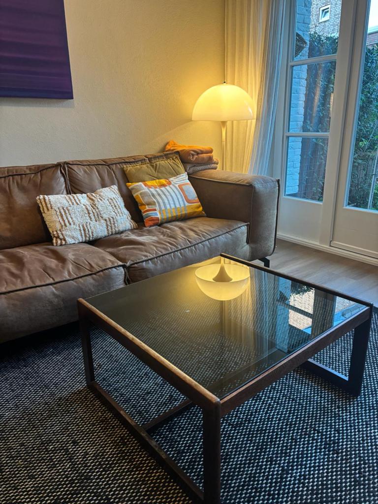 Vintage houten salontafel rookglas, Huis en Inrichting, Tafels | Salontafels, Ophalen, Gebruikt, 100 tot 150 cm, 50 tot 100 cm