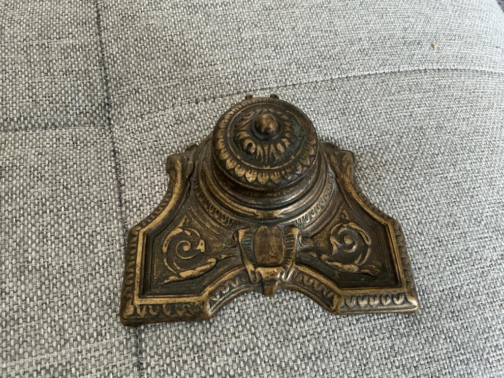 Antieke bronzen inktpot met sierlijke details, Ophalen of Verzenden