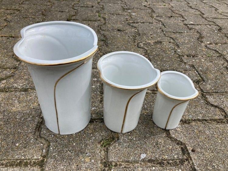 3 Witte vaasjes met gouden bies, Ophalen of Verzenden