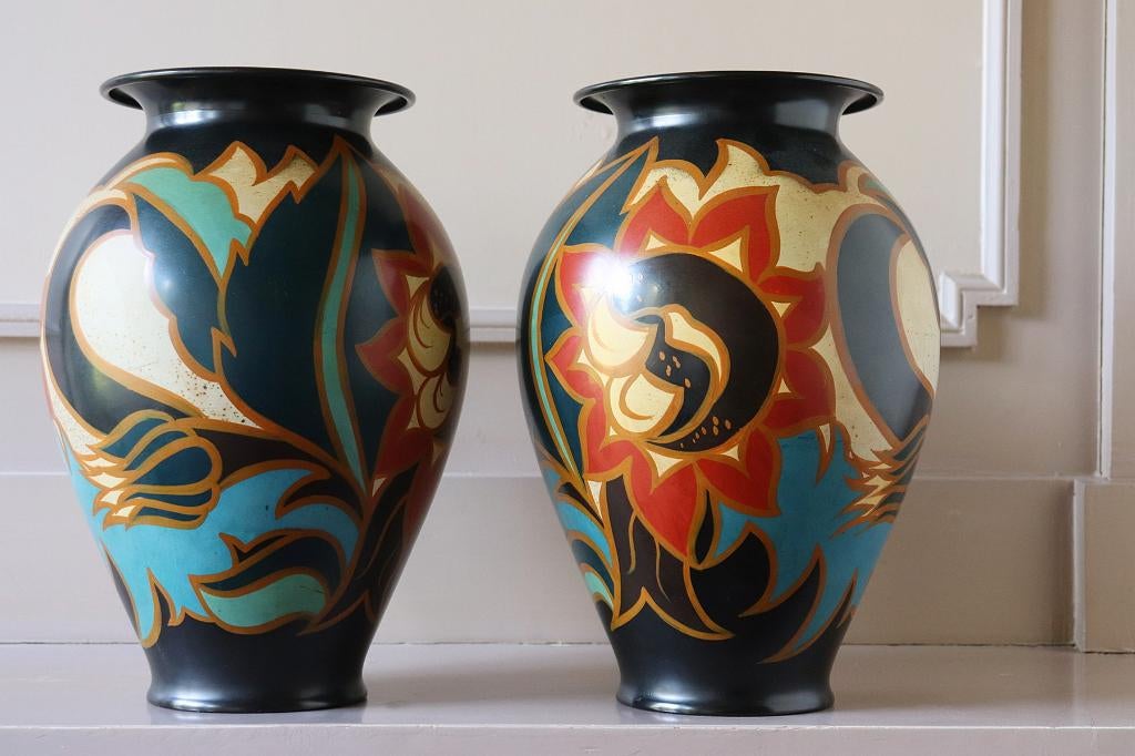 Twee Art‑Deco plateelvazen, Antiek en Kunst, Ophalen of Verzenden