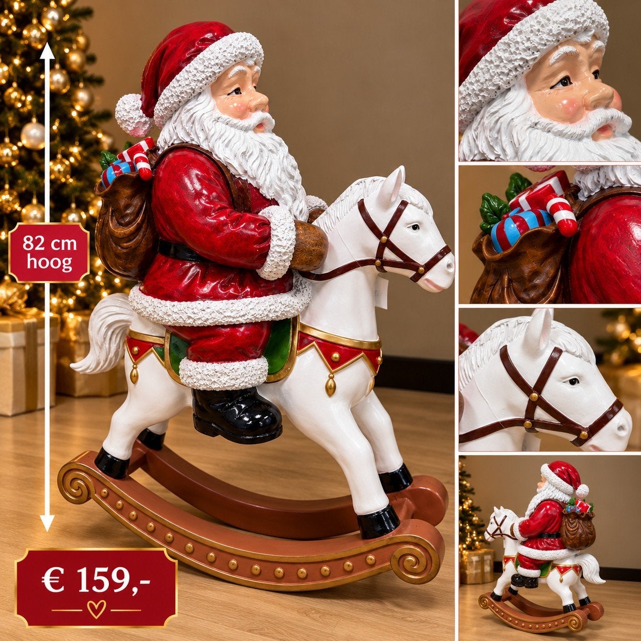 Kerstman op Schommelpaard 82 cm – Groot Kerstbeeld in/outsid, Ophalen of Verzenden, Nieuw