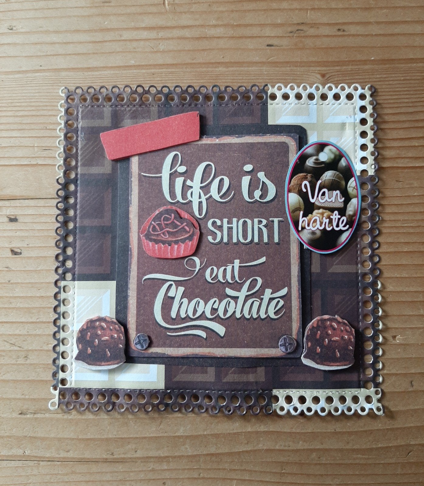 stans kaart opleg met 3d plaatje chocolade, Hobby en Vrije tijd, Kaarten | Zelf maken, Ophalen of Verzenden, Nieuw, Overige thema's