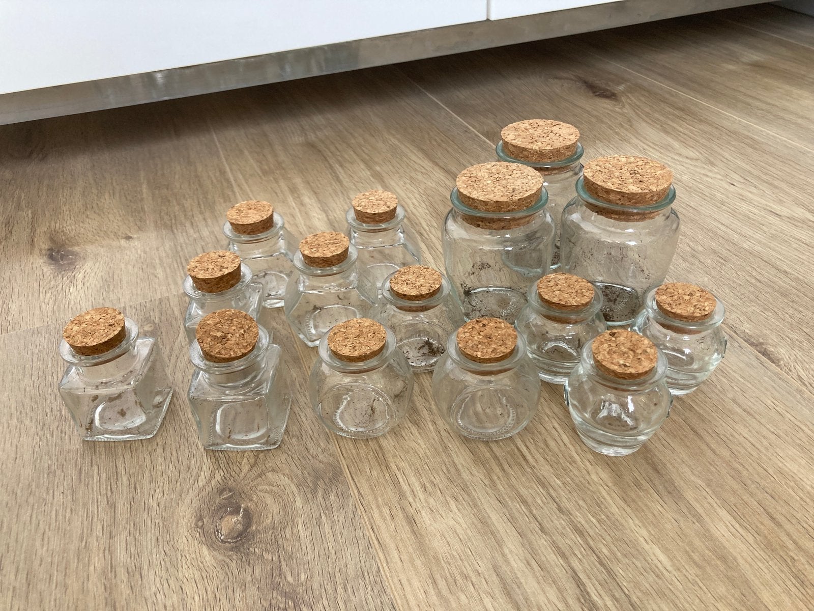 Glazen potjes met kurk - voorraadpotjes, Glas, Ophalen of Verzenden, Zo goed als nieuw, Voorraadpot