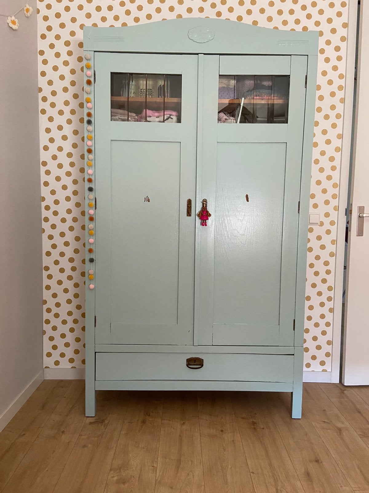 Vintage / brocante kast lichtblauw, Kinderen en Baby's, Kinderkamer | Commodes en Kasten, Ophalen, Gebruikt, Kast, 105 cm of meer