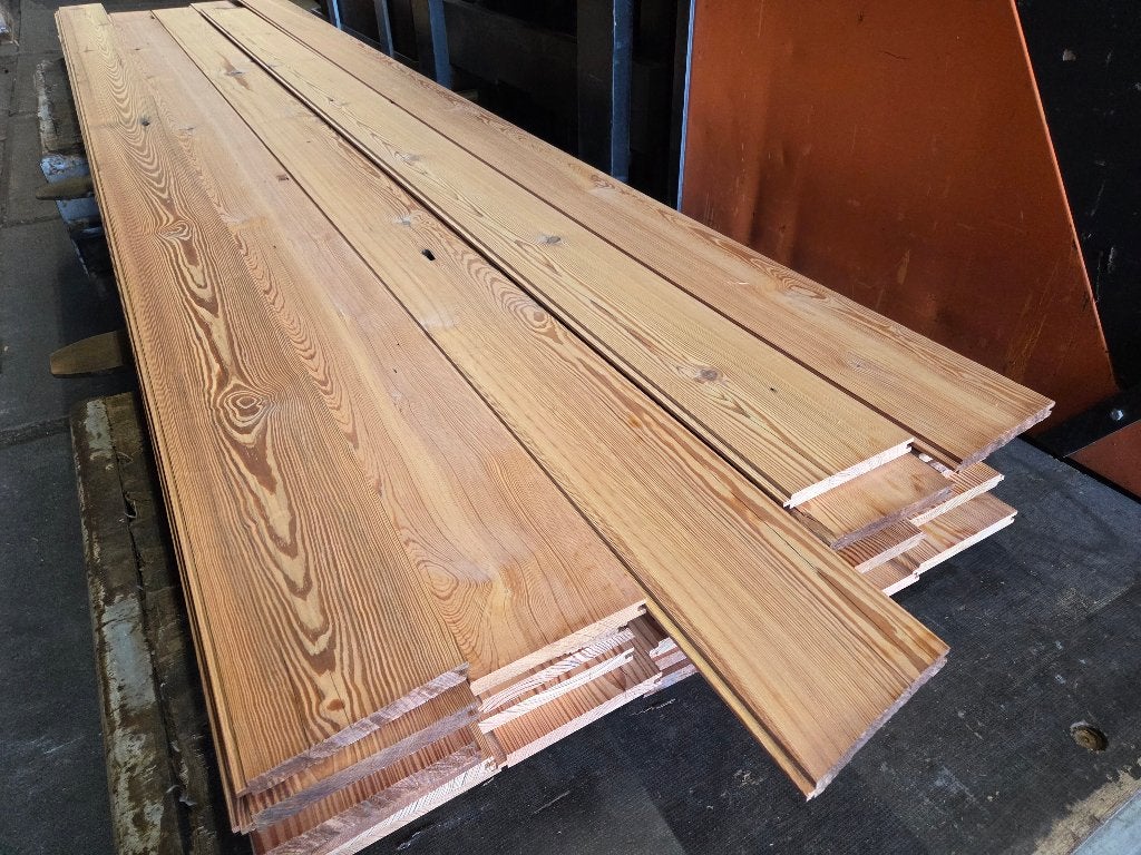 Gebruikte partij Pitch Pine vloerdelen 18x165mm - 30m2, Ophalen of Verzenden, Gebruikt, 180 tot 250 cm, Planken