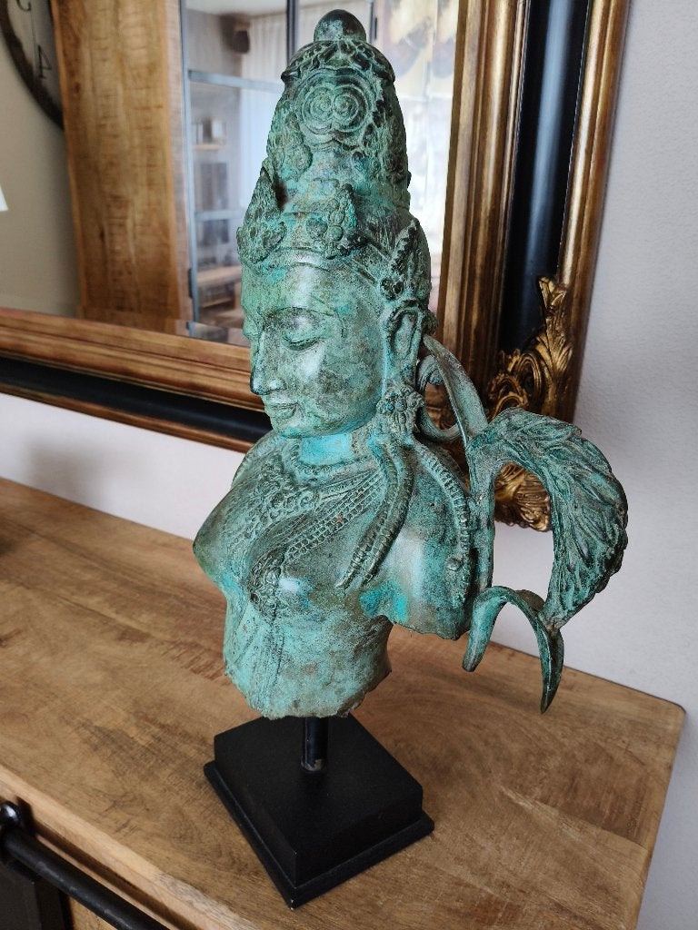 Brons beeld hindoe-godin Dewi Sri of Shridevi, Handgemaakt, Buste, Brons, Azië