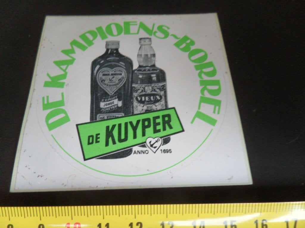 sticker de kuyper de kampioens - borrel jonge jenever vieux, Ophalen of Verzenden, Zo goed als nieuw