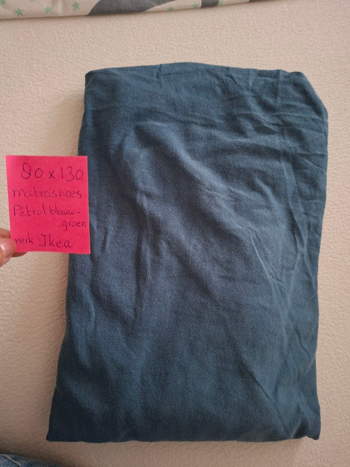 Ikea matrashoesje- onderhoes 80x130 Petrol bl-groen nette st, Ademend, Overige kleuren, Jongetje of Meisje, Hoeslaken of Sloop