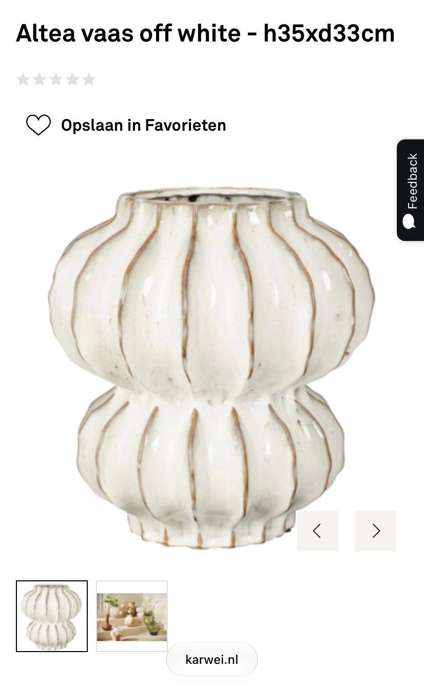 GEZOCHT! Altea vaas off white van Karwei - h35xd33cm, Met patroon/structuur, Wit, Nieuw, Ophalen of Verzenden