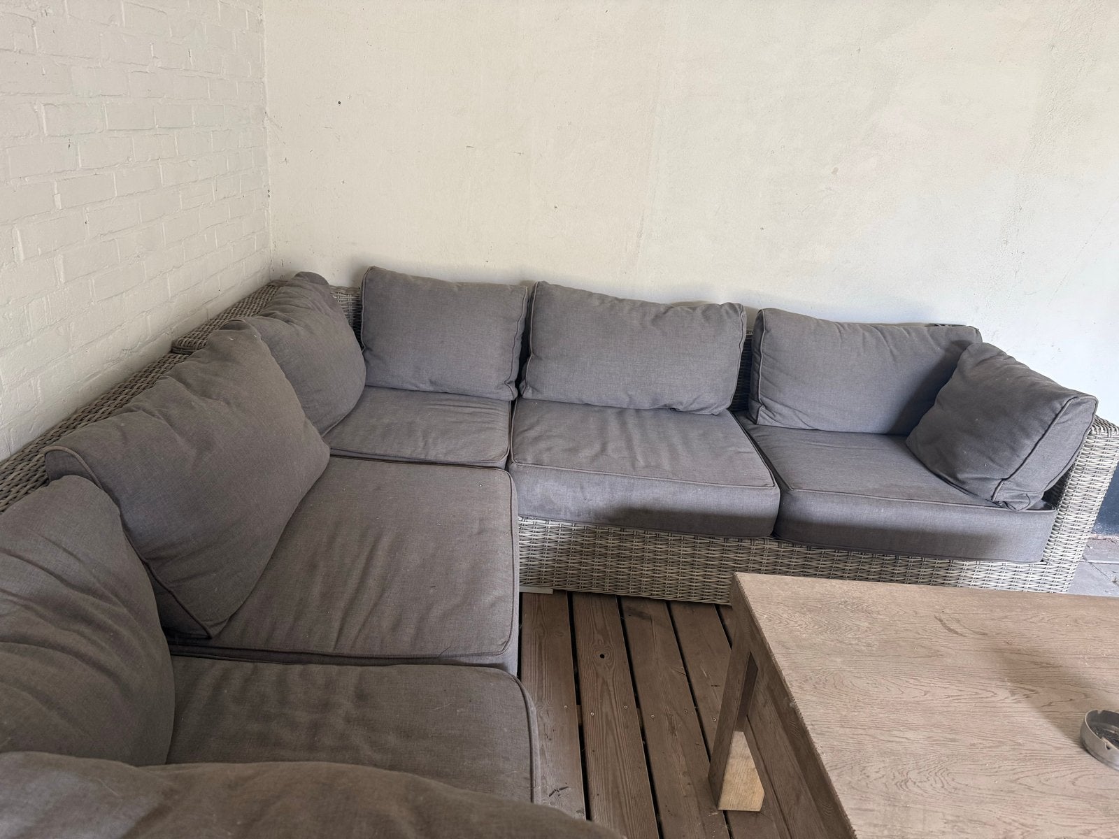 Comfortabele loungebank met fauteuil en poef, Ophalen, Gebruikt, Bank