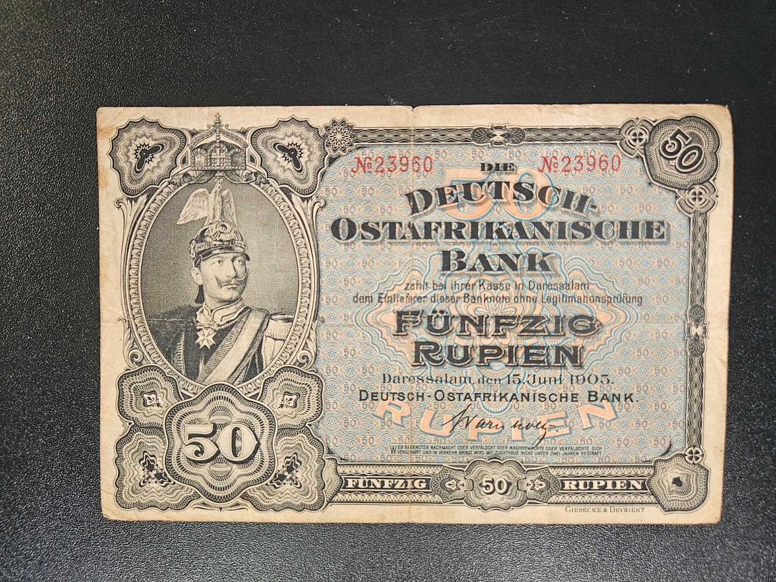 Duits Oost-Afrika pick 3b 1905 zéér zeldzaam, Ophalen of Verzenden, Overige landen, Los biljet