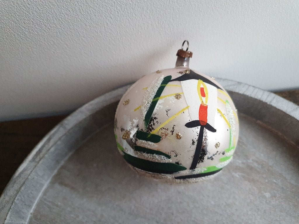 Vintage kerstbal zilver met lantaarn 153, *, Gebruikt, *, Ophalen of Verzenden