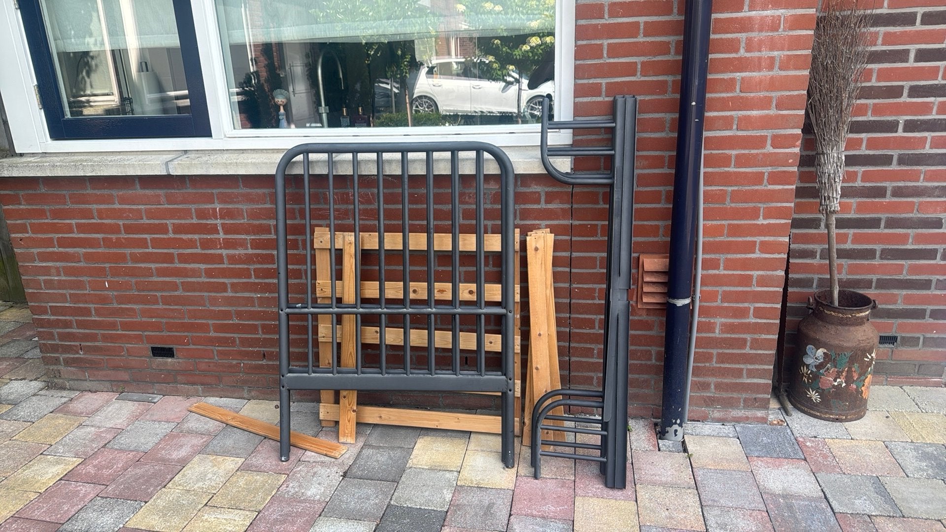 Stalen 1x persoons bed, Ophalen, 90 cm, Eenpersoons, Zwart
