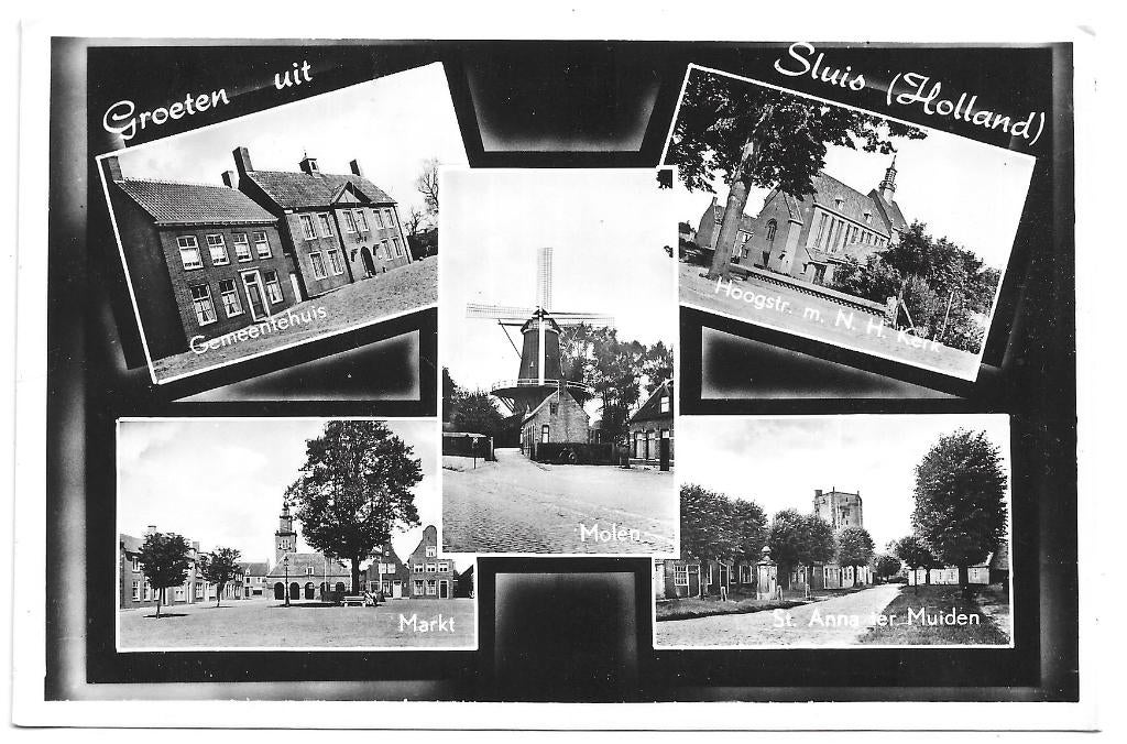 AK Sluis - Groeten uit....Gemeentehuis, Verzenden, 1960 tot 1980, Ongelopen, Noord-Brabant