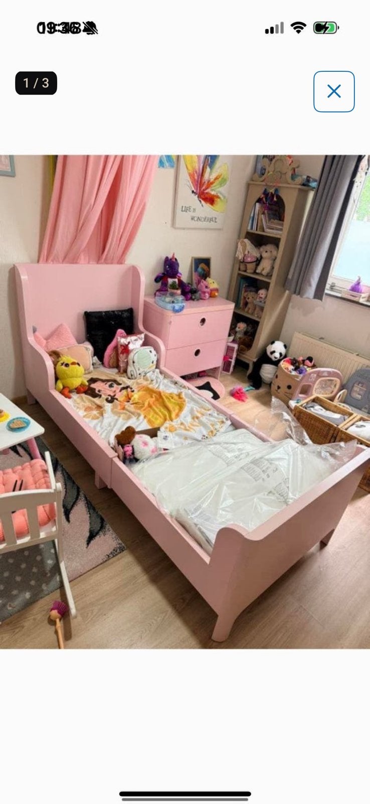 Meegroeibed ikea - roze (van peuter tot 1 persoons), Kinderen en Baby's, 70 tot 85 cm, Ophalen of Verzenden, Zo goed als nieuw
