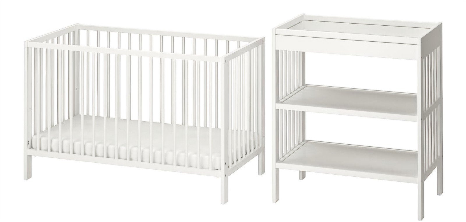 Ikea Gulliver Ledikantje met Kleedtafel/Bergrek, Ophalen, Verstelbaar, Wit, 190 cm of minder