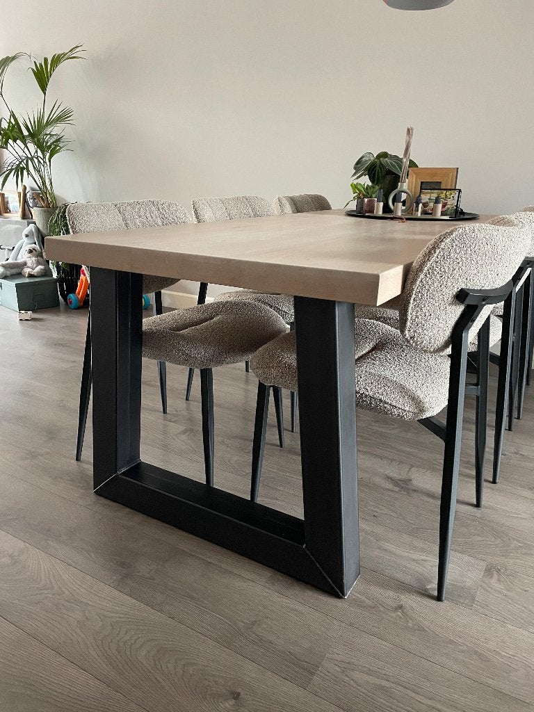 Eiken houten tafel 200 x 90 cm met stalen U-poten, Huis en Inrichting, Ophalen, Gebruikt, 200 cm of meer, 50 tot 100 cm