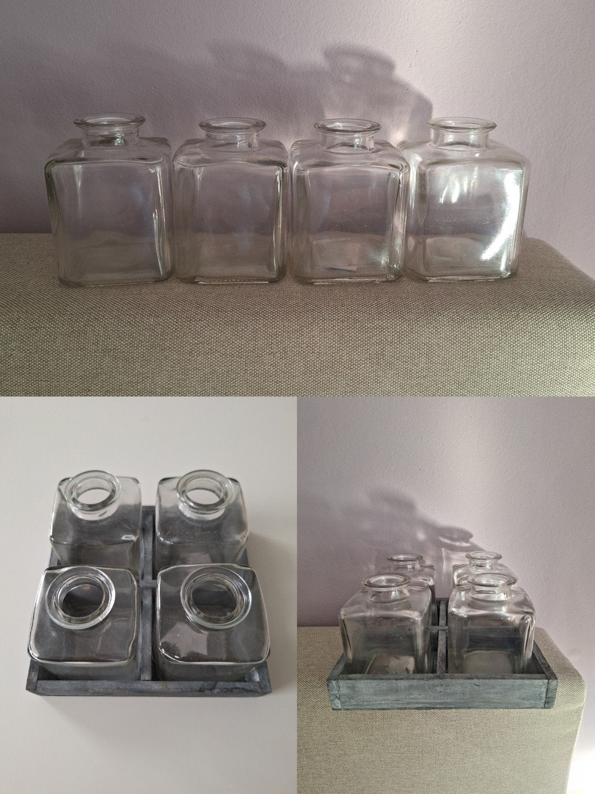 Kleine vaasjes inclusief dienblad, Huis en Inrichting, Woonaccessoires | Vazen, 12 cm, Transparant, Ophalen of Verzenden, Glas