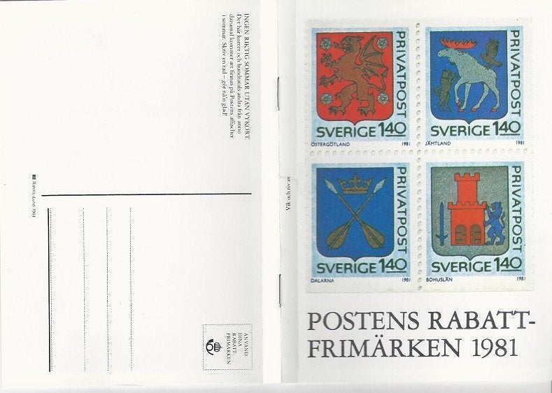 ZWEEDSE posterijen 1981, boekje met 5 zomerse ansichtkaarten, Ophalen of Verzenden, 1980 tot heden, Ongelopen, Overige thema's