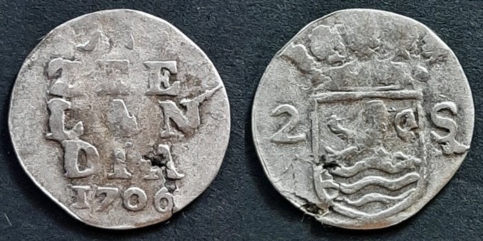 Dubbele wapenstuiver Zeeland 1706, Postzegels en Munten, Verzenden, Vóór koninkrijk, 10 cent, Zilver