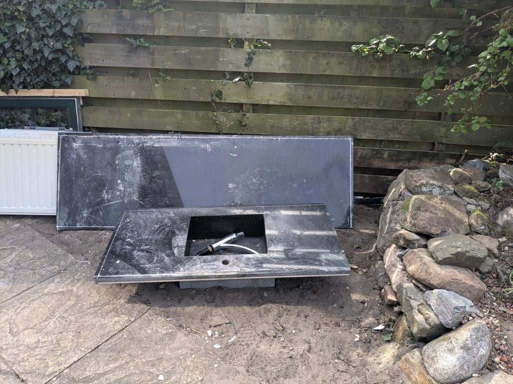 Graniten aanrechtblad, Ophalen, Zwart, 50 tot 100 cm, 150 tot 200 cm