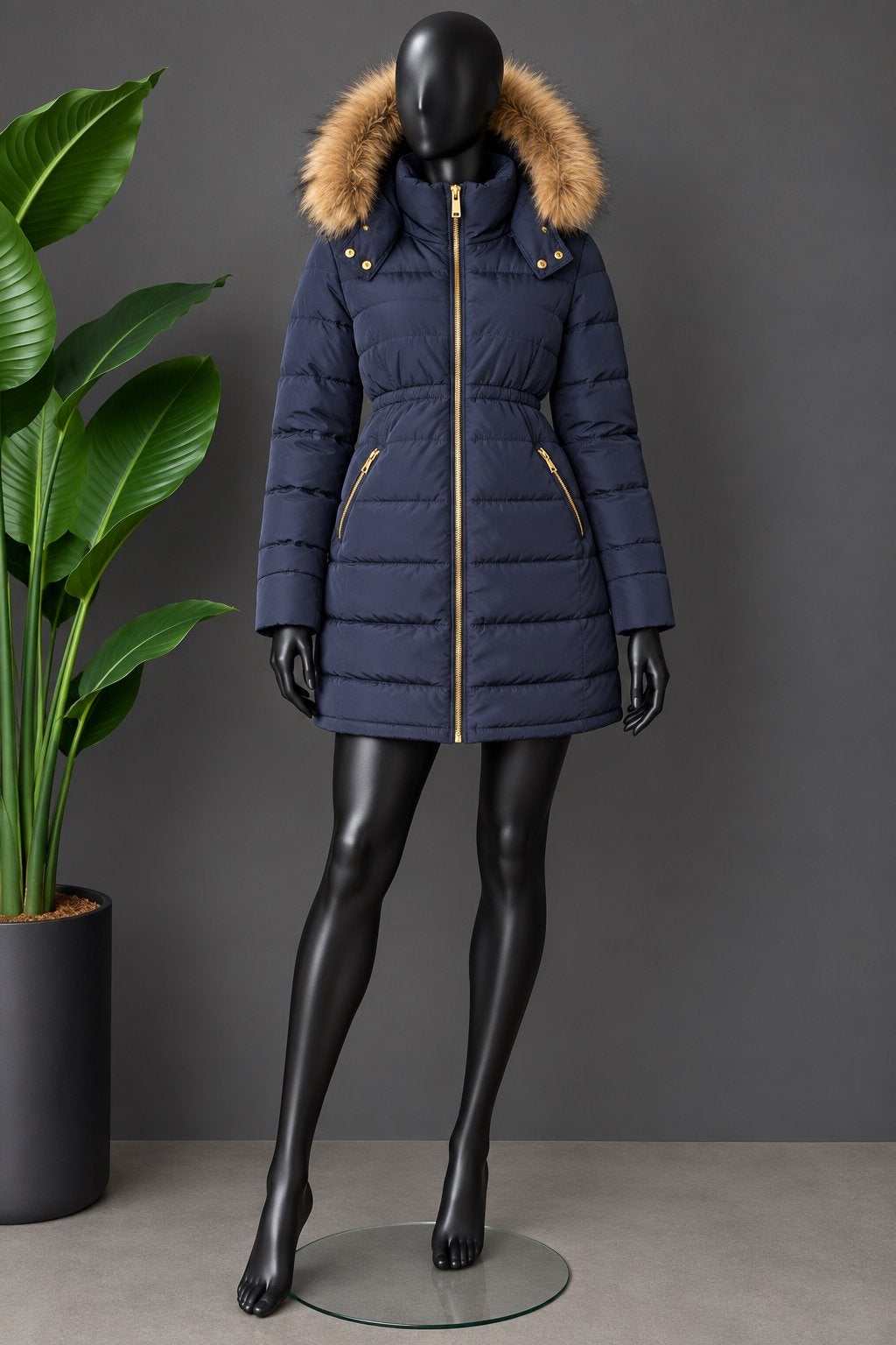 Nieuwe H&M Mama gewatteerde jas met capuchon en bont, Ophalen of Verzenden, Nieuw, Maat 38/40 (M), Blauw