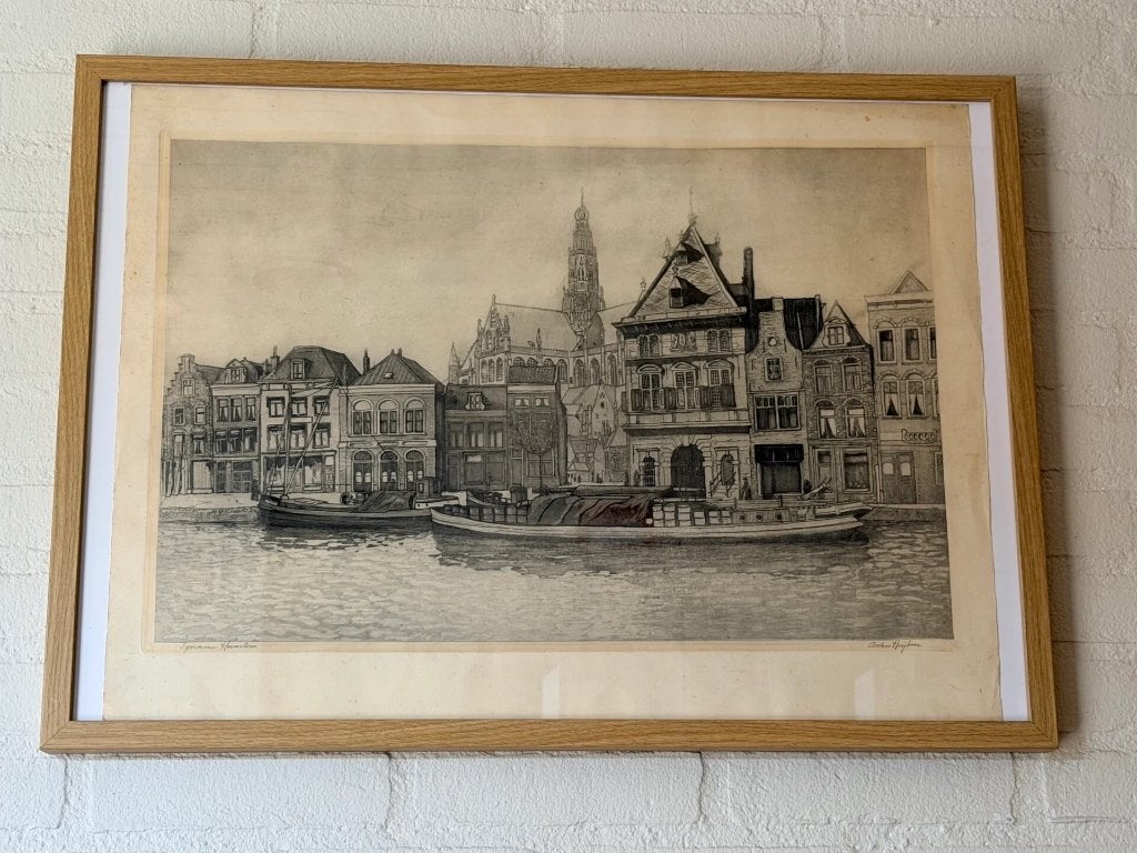 Anton Heyboer Ets " Het Spaarne" 1948, Ets, Stadsgezicht, Ophalen of Verzenden, Gesigneerd