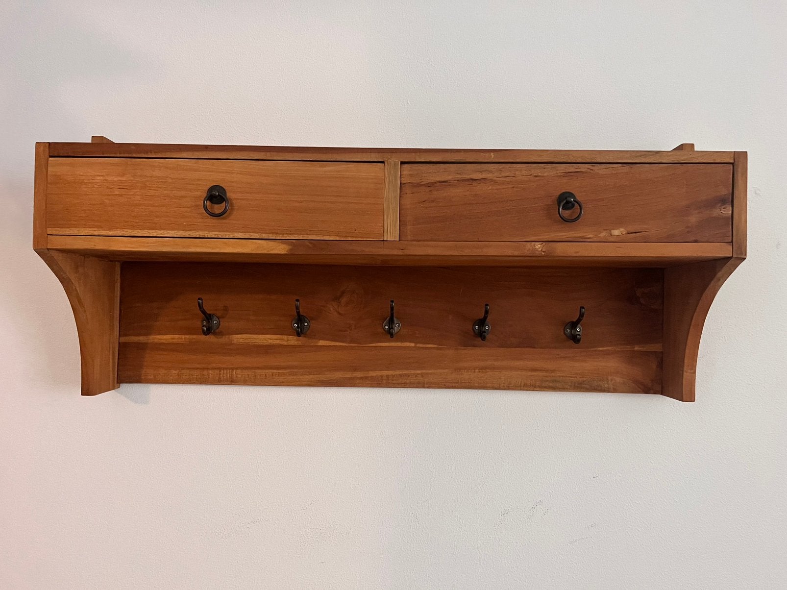 Teakhouten kapstok met 2 handige lades, onbeschadigd, Wandkapstok, Ophalen of Verzenden, Zo goed als nieuw, Minder dan 100 cm