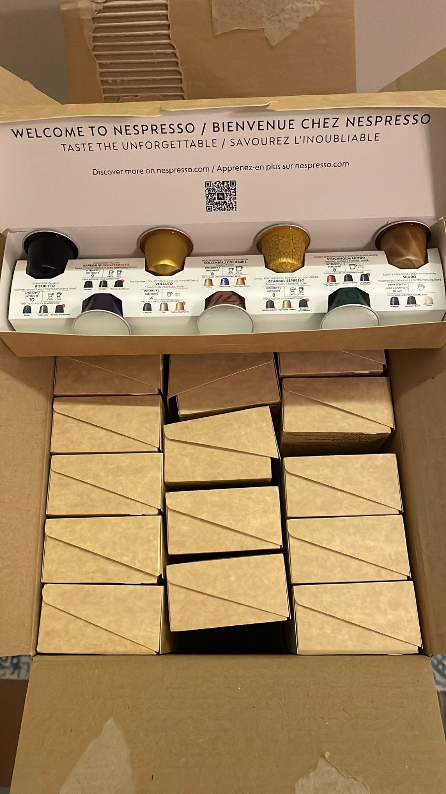 Nespresso koffiecups pakket - Nieuw 7 cups - 60 Sleeves p.ds, Overige typen, Nieuw, Ophalen of Verzenden, Metaal