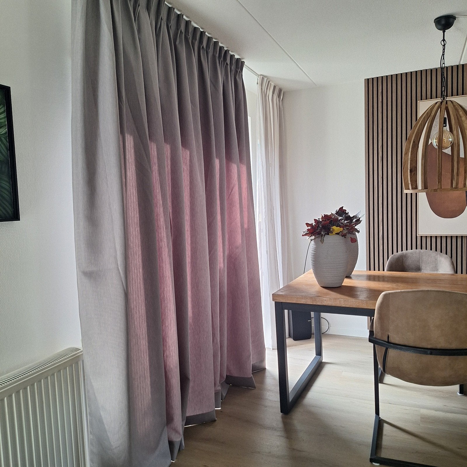 Zware grijze overgordijnen met rails, Huis en Inrichting, Ophalen, Inclusief montageonderdelen, 180 cm, 245 cm