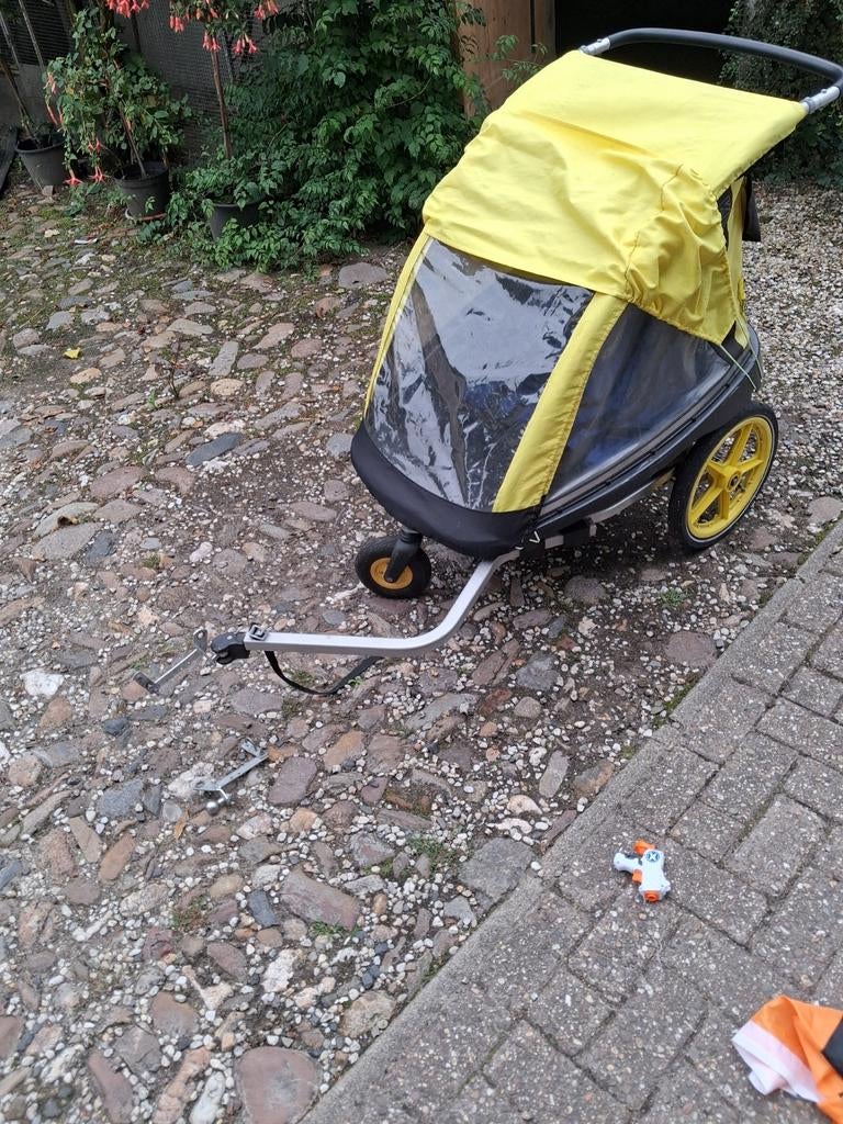 Kidcar Fietskar - Geel/Zwart, Fietsen en Brommers, Fietsaccessoires | Aanhangers en Karren, Gebruikt, Opvouwbaar, Kinderkar, 40 tot 60 kg