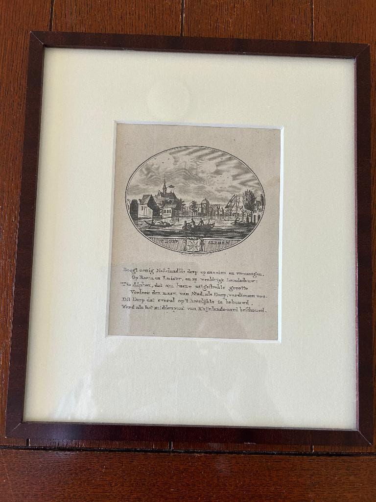 Ets, Antiek en Kunst, Kunst | Etsen en Gravures, Ets, Stadsgezicht, Ingelijst, Ophalen of Verzenden
