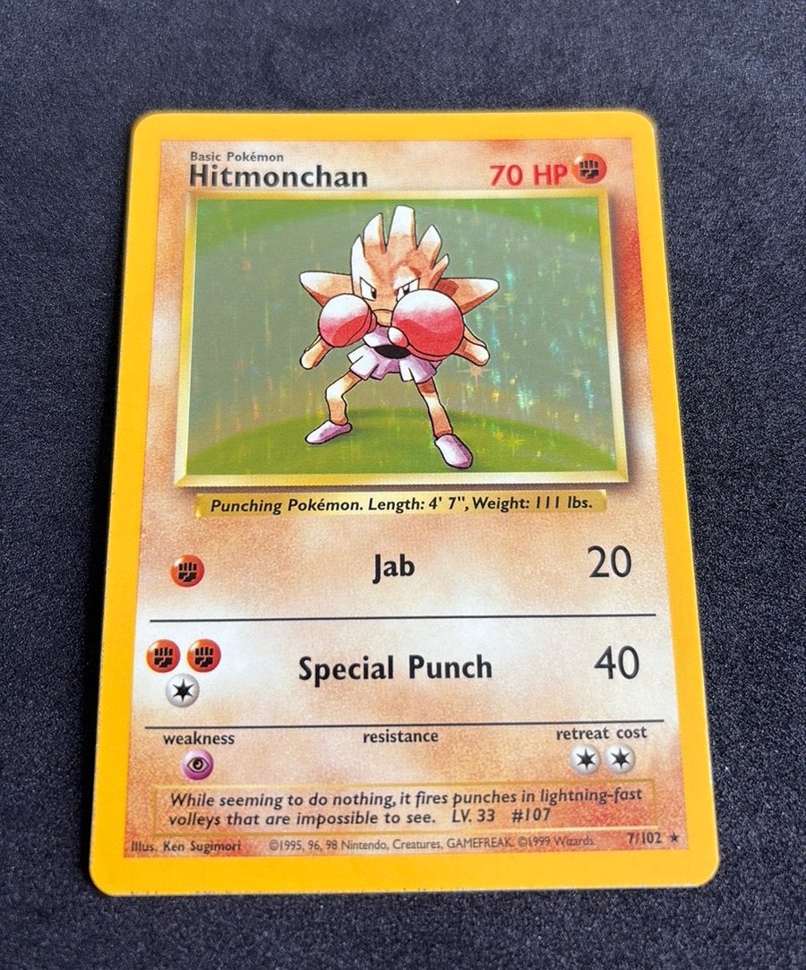 Hitmonchan Base Set Unlimited Holo Pokemon, Hobby en Vrije tijd, Verzamelkaartspellen | Pokémon, Ophalen of Verzenden, Zo goed als nieuw