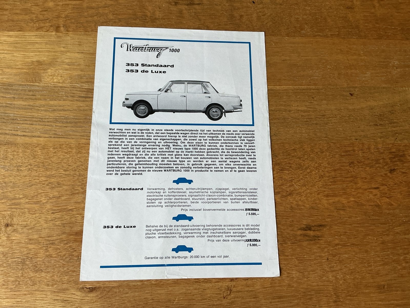 Wartburg 1000 353 Standaard / De Luxe leaflet, Ophalen of Verzenden, Zo goed als nieuw, Overige merken