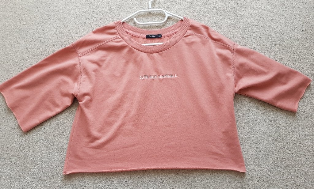 Cropped trui sweater bershka maat s oversized truien zalm, Verzenden, Bershka, Zo goed als nieuw, Roze