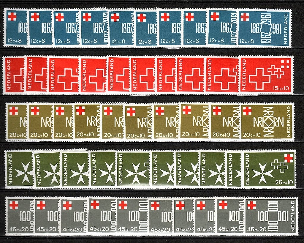 nvph 889-893 Roode Kruis 1967 10 maal postfris, Ophalen of Verzenden, Na 1940, Postfris