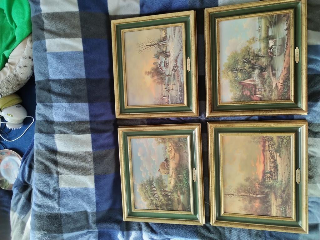 Vier schilderijen van C. Pila, Antiek en Kunst, Kunst | Schilderijen | Klassiek, Ophalen of Verzenden