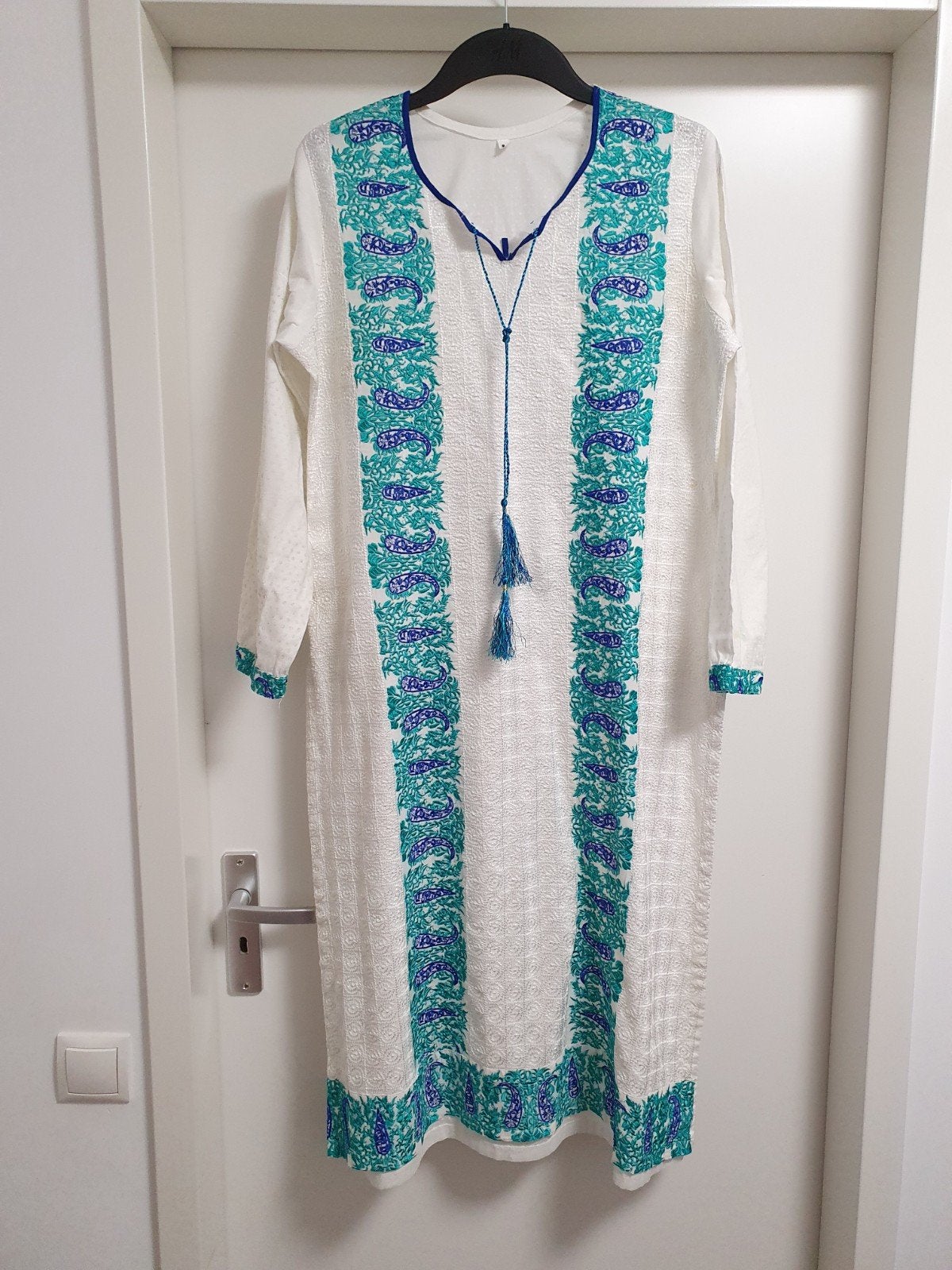 Maat L Wit Tuniek Jurk Kameez Kurta Geborduurd, Wit, Maat 42/44 (L), Ophalen of Verzenden, Zo goed als nieuw