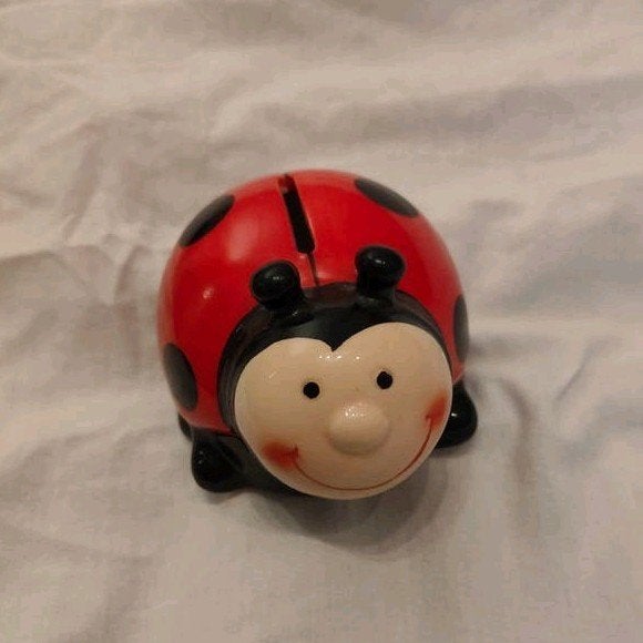Leuke lieveheersbeestje spaarpot met sleutel, Verzamelen, Ophalen of Verzenden, Gebruikt, Steen, Aardewerk of Keramiek, Dier